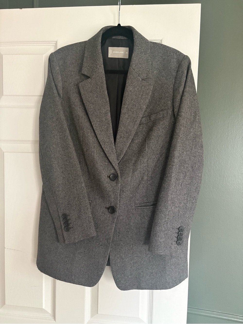 Everlane Black Blazer with Gray Herringbone Trim